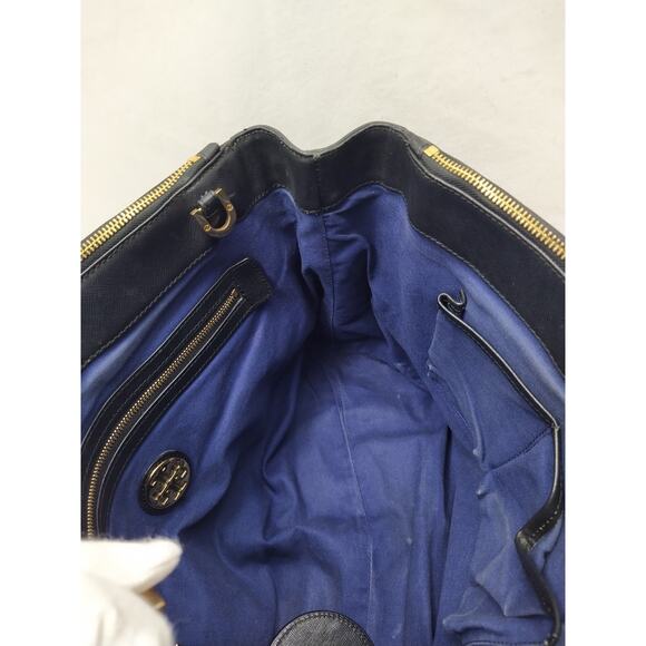 Tory Burch Black Leather Carryall Zipper Double Handles Satchel Bag - Picture 14 of 16